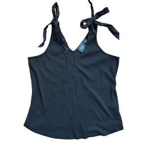 Anthropologie Maeve Black Ribbed Tie Shoulder V-Neck Tank Top Size 1X